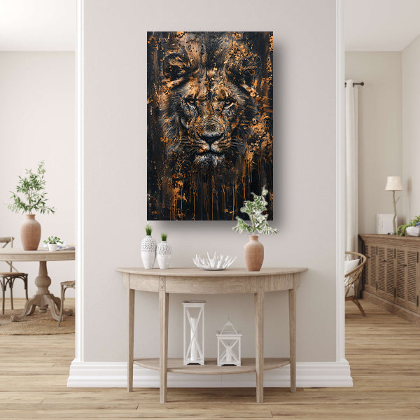 Mysterieus leeuwenportret met rustieke details canvas