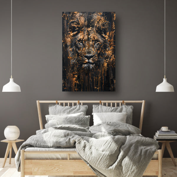 Mysterieus leeuwenportret met rustieke details canvas