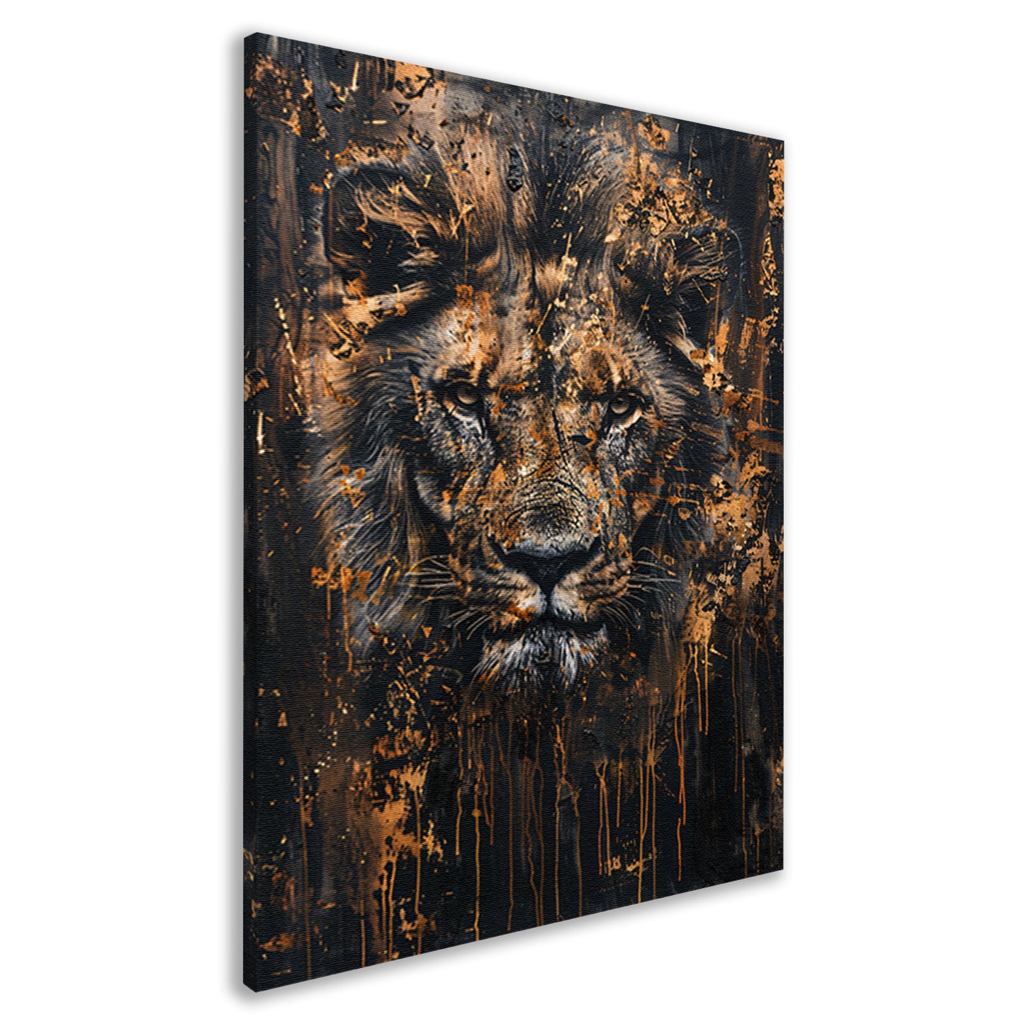 Mysterieus leeuwenportret met rustieke details canvas
