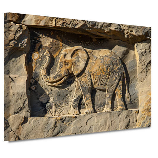 Gravure olifant op steen muurdecoratie canvas