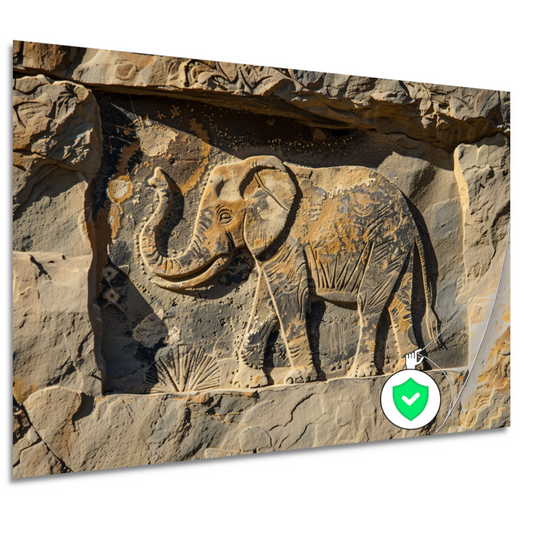 Gravure olifant op steen muurdecoratie poster