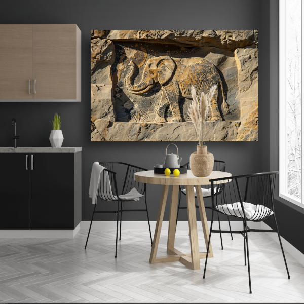 Gravure olifant op steen muurdecoratie poster