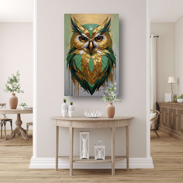 Abstracte Uil in Goud en Groen Tinten canvas