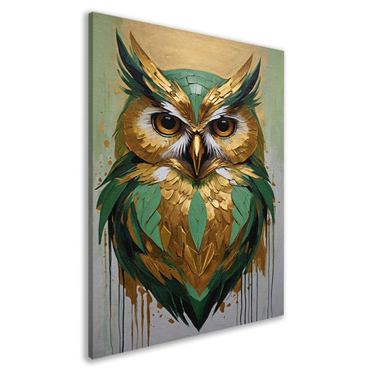 Abstracte Uil in Goud en Groen Tinten canvas