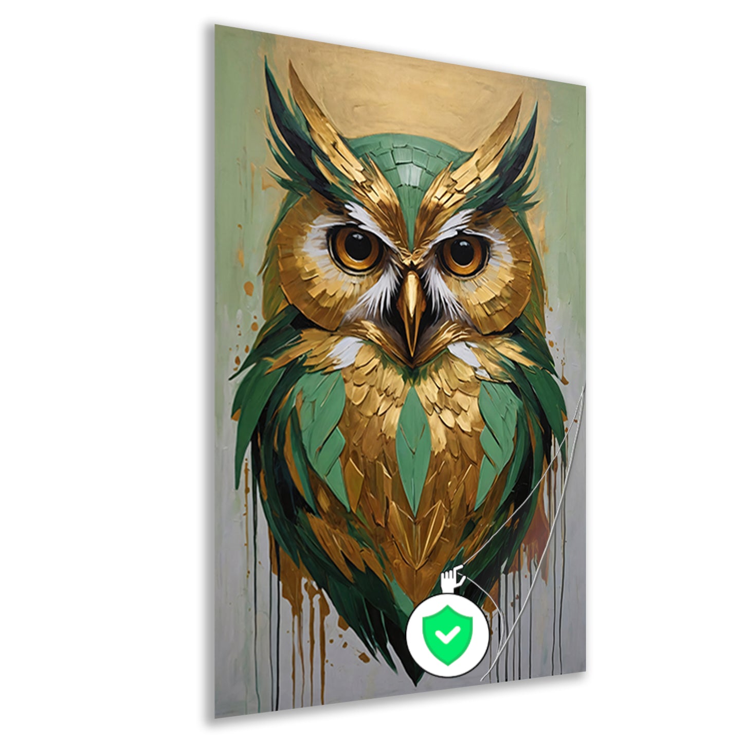 Abstracte Uil in Goud en Groen Tinten poster