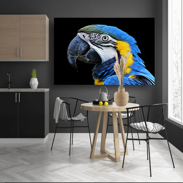 Realistisch schilderij van kleurrijke papegaai canvas met baklijst