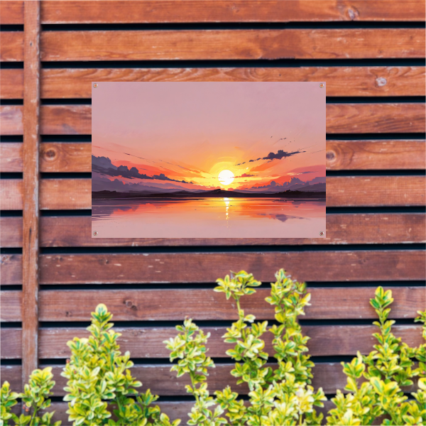Magische reflectie van kleurrijke zonsondergang tuinposter