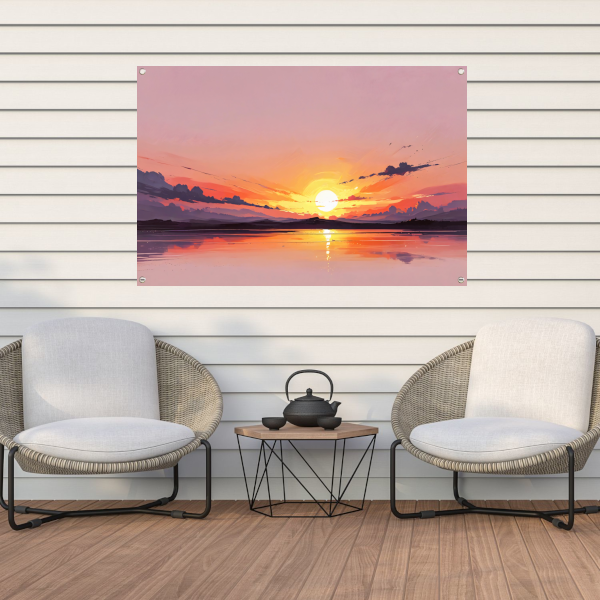 Magische reflectie van kleurrijke zonsondergang tuinposter