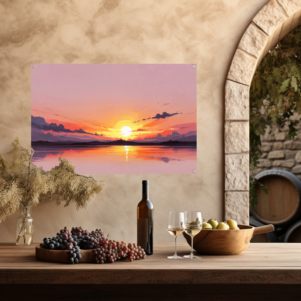 Magische reflectie van kleurrijke zonsondergang tuinposter