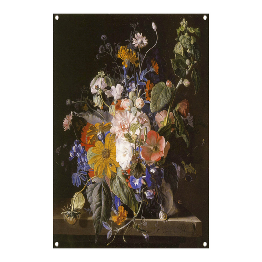 Bloemstilleven en slakken op een stenen richel - Jan van Huysum tuinposter
