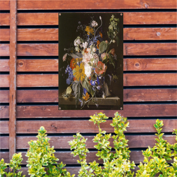 Bloemstilleven en slakken op een stenen richel - Jan van Huysum tuinposter
