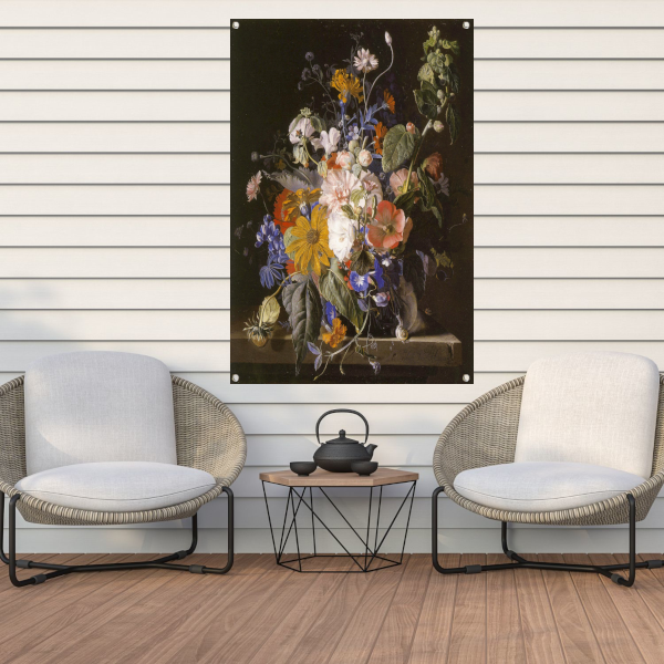 Bloemstilleven en slakken op een stenen richel - Jan van Huysum tuinposter