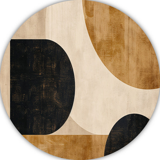 Abstracte Beige en Zwarte Organische Vormen aluminium muurcirkel