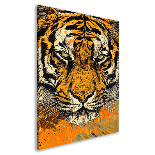 Prachtige tijger lijnkunst in dynamische kleuren canvas
