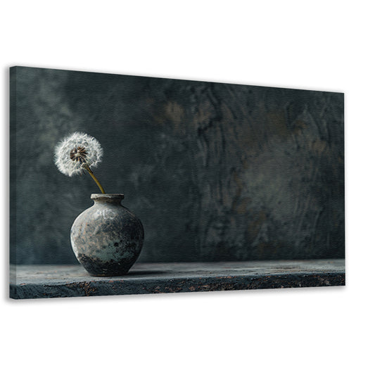 Uitgebloeide paardenbloem in oude vaas canvas