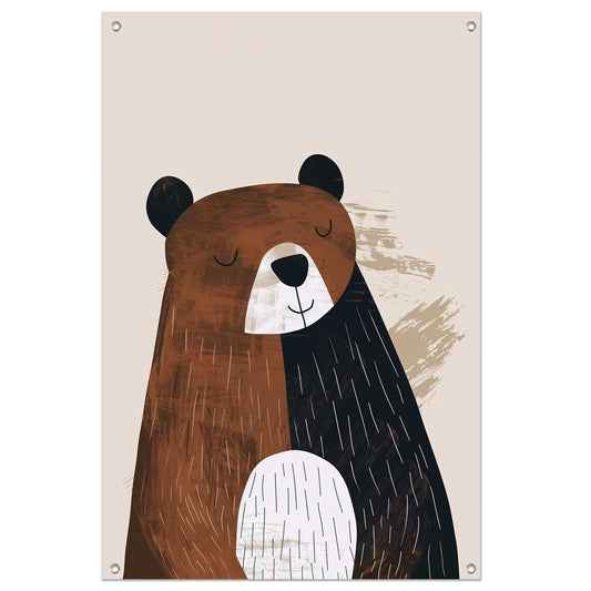 Minimalistisch illustratie van een bruine beer tuinposter