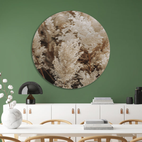Beige pluimen dansen in de wind aluminium muurcirkel
