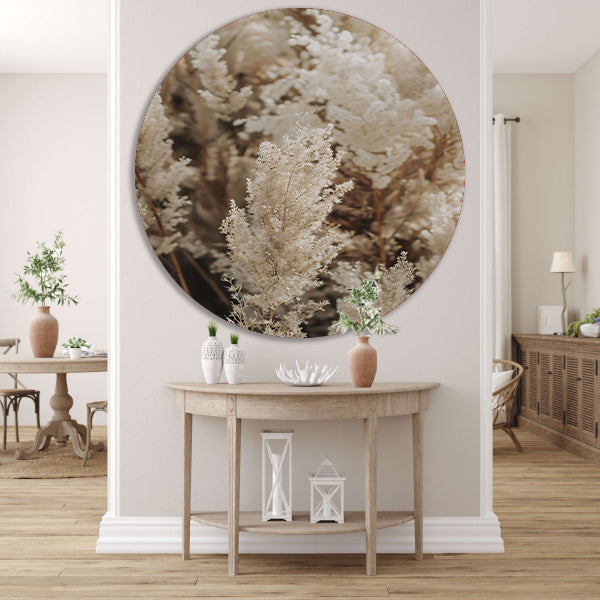 Beige pluimen dansen in de wind aluminium muurcirkel