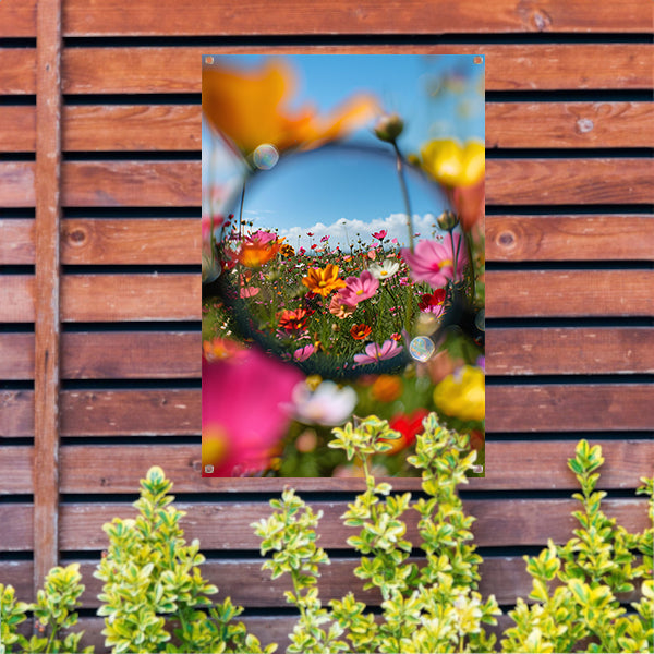 Close-up van kleurrijke bloemen in veld tuinposter