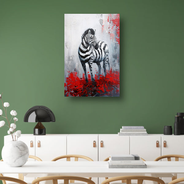 Abstract schilderij van zebra met rode accenten poster