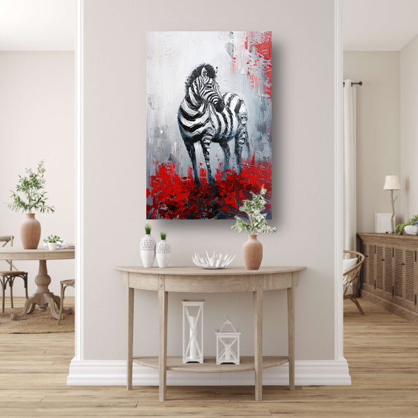 Abstract schilderij van zebra met rode accenten poster