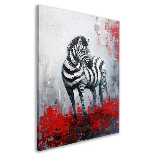 Abstract schilderij van zebra met rode accenten canvas