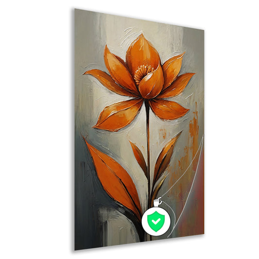 Oranje Bloesem Impressie op Grijs Canvas poster