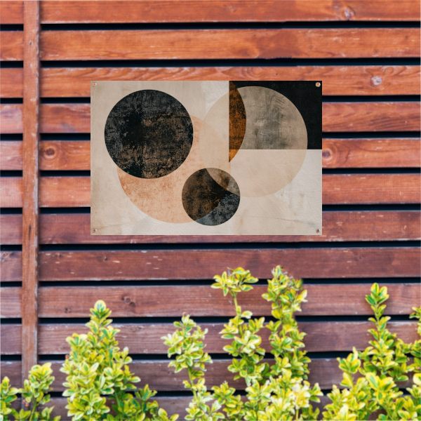 Overlappende Sepia Cirkels en Lijnen Kunstwerk tuinposter