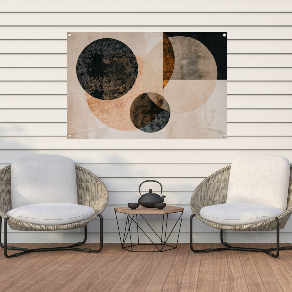 Overlappende Sepia Cirkels en Lijnen Kunstwerk tuinposter