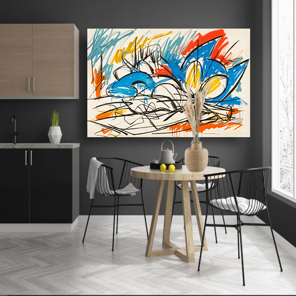 Abstracte kleurrijke kat schilderij in moderne stijl poster