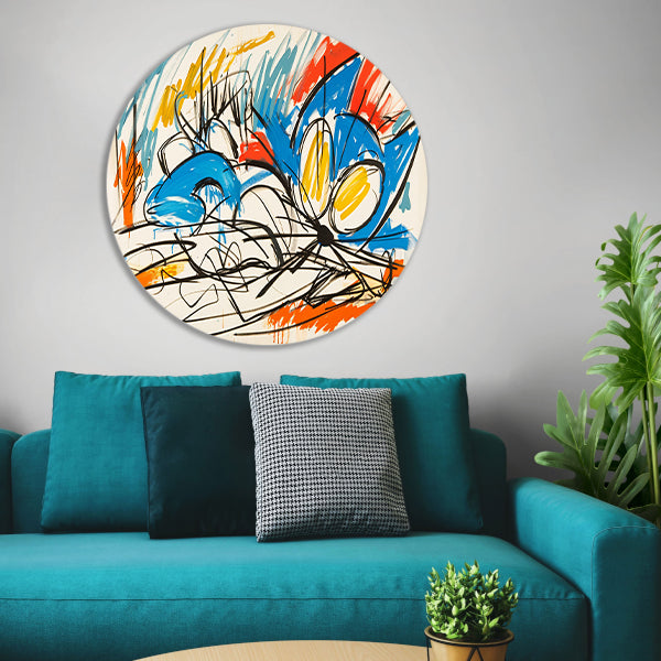 Abstracte kleurrijke kat schilderij in moderne stijl aluminium muurcirkel