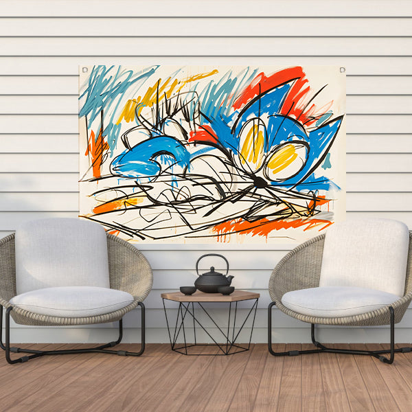 Abstracte kleurrijke kat schilderij in moderne stijl tuinposter