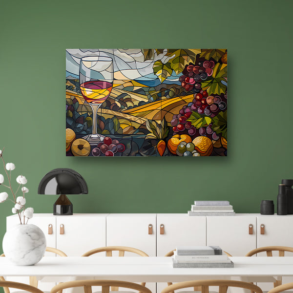Kubistisch landschap met wijn en druiven canvas