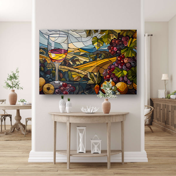 Kubistisch landschap met wijn en druiven canvas