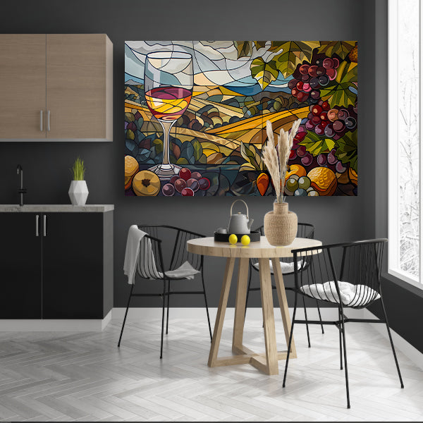 Kubistisch landschap met wijn en druiven canvas