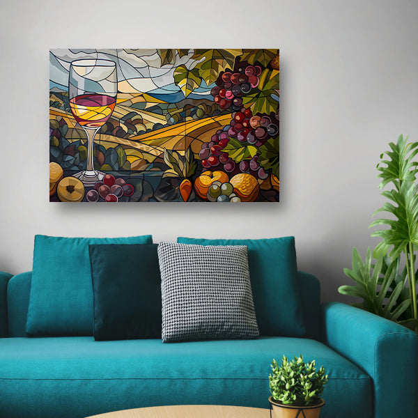 Kubistisch landschap met wijn en druiven canvas