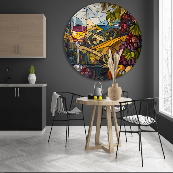Kubistisch landschap met wijn en druiven aluminium muurcirkel