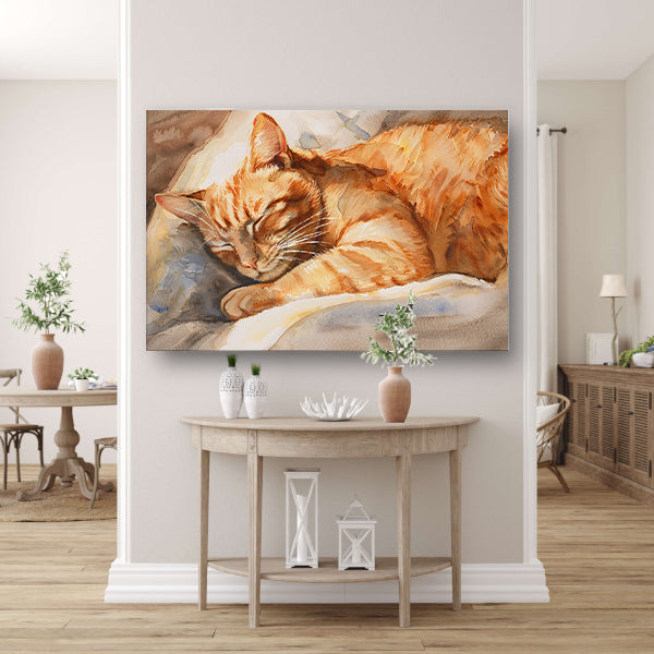 Slapende Kat in Warme Aquarelkleuren poster
