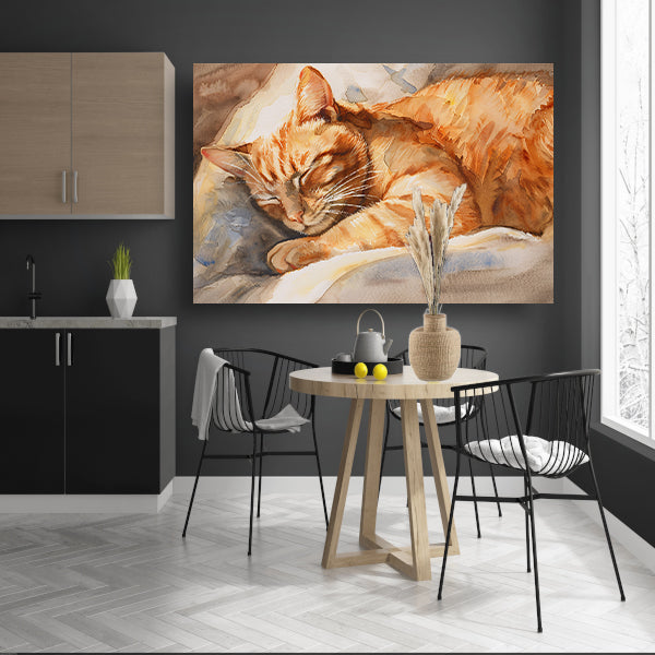 Slapende Kat in Warme Aquarelkleuren poster