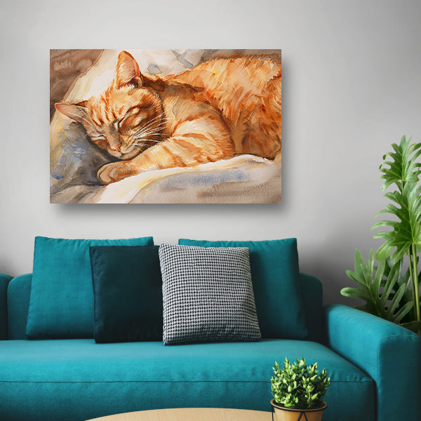 Slapende Kat in Warme Aquarelkleuren poster