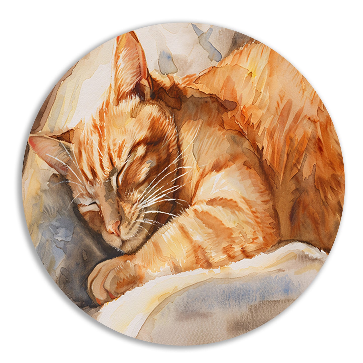 Slapende Kat in Warme Aquarelkleuren forex muurcirkel