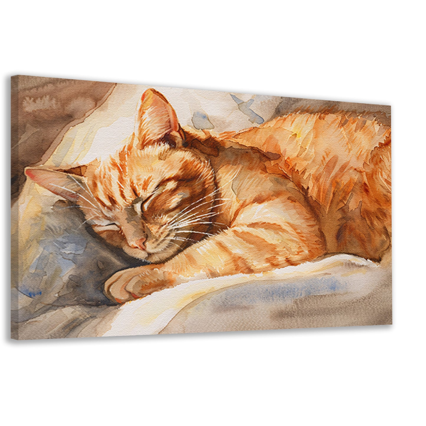 Slapende Kat in Warme Aquarelkleuren canvas