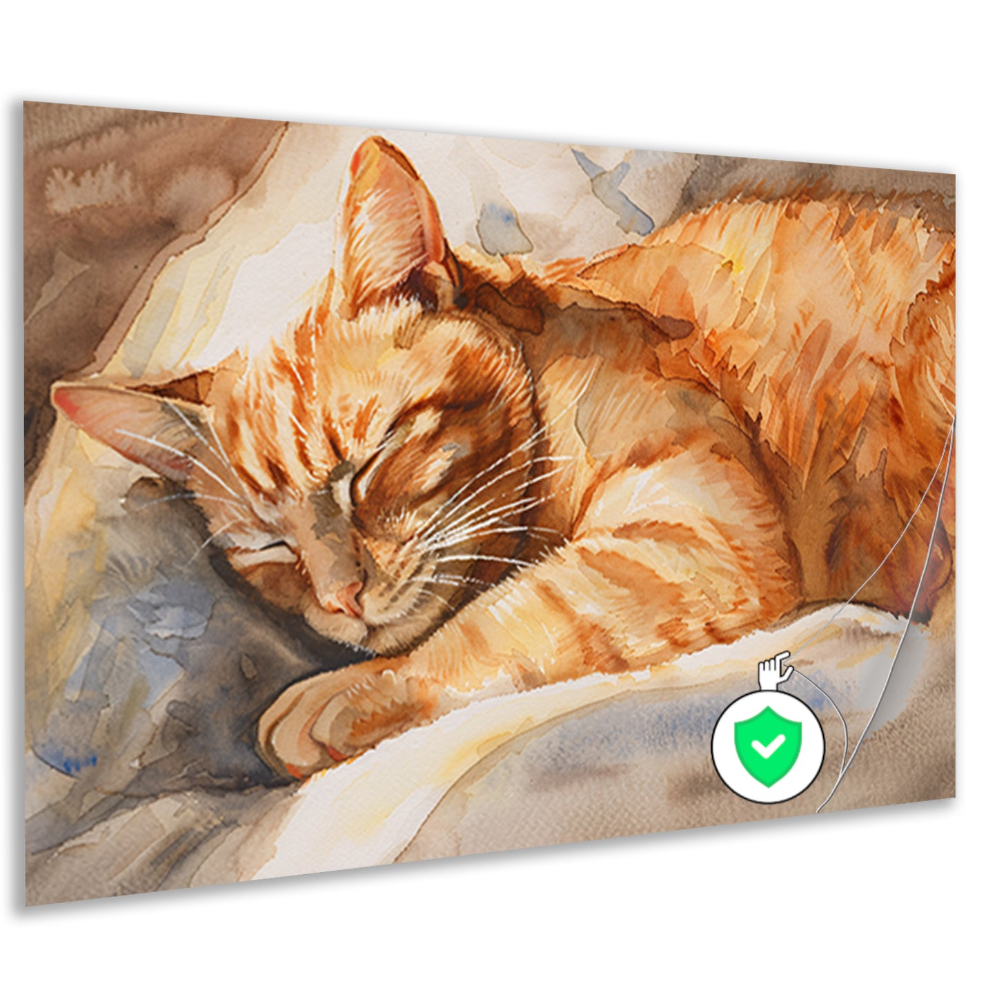 Slapende Kat in Warme Aquarelkleuren poster