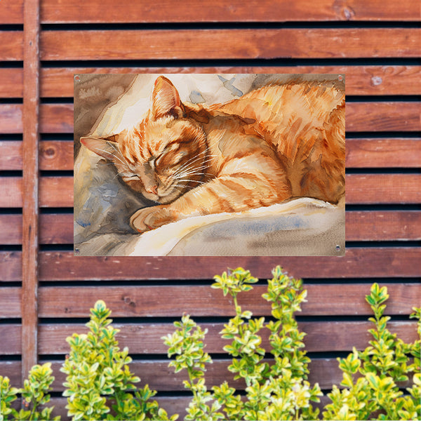 Slapende Kat in Warme Aquarelkleuren tuinposter
