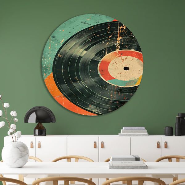 Abstracte Vinylplaat met Verfspatten aluminium muurcirkel