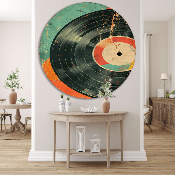Abstracte Vinylplaat met Verfspatten aluminium muurcirkel