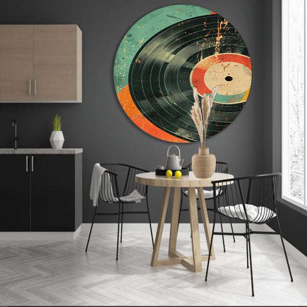 Abstracte Vinylplaat met Verfspatten aluminium muurcirkel