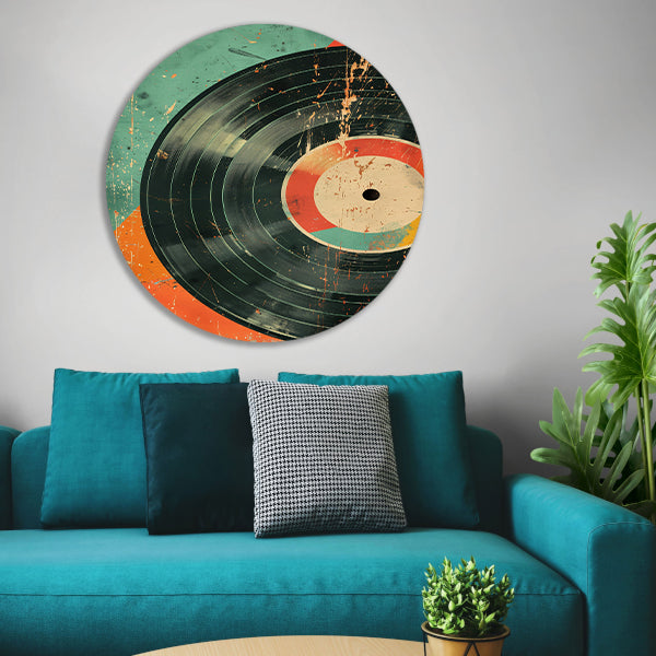 Abstracte Vinylplaat met Verfspatten aluminium muurcirkel