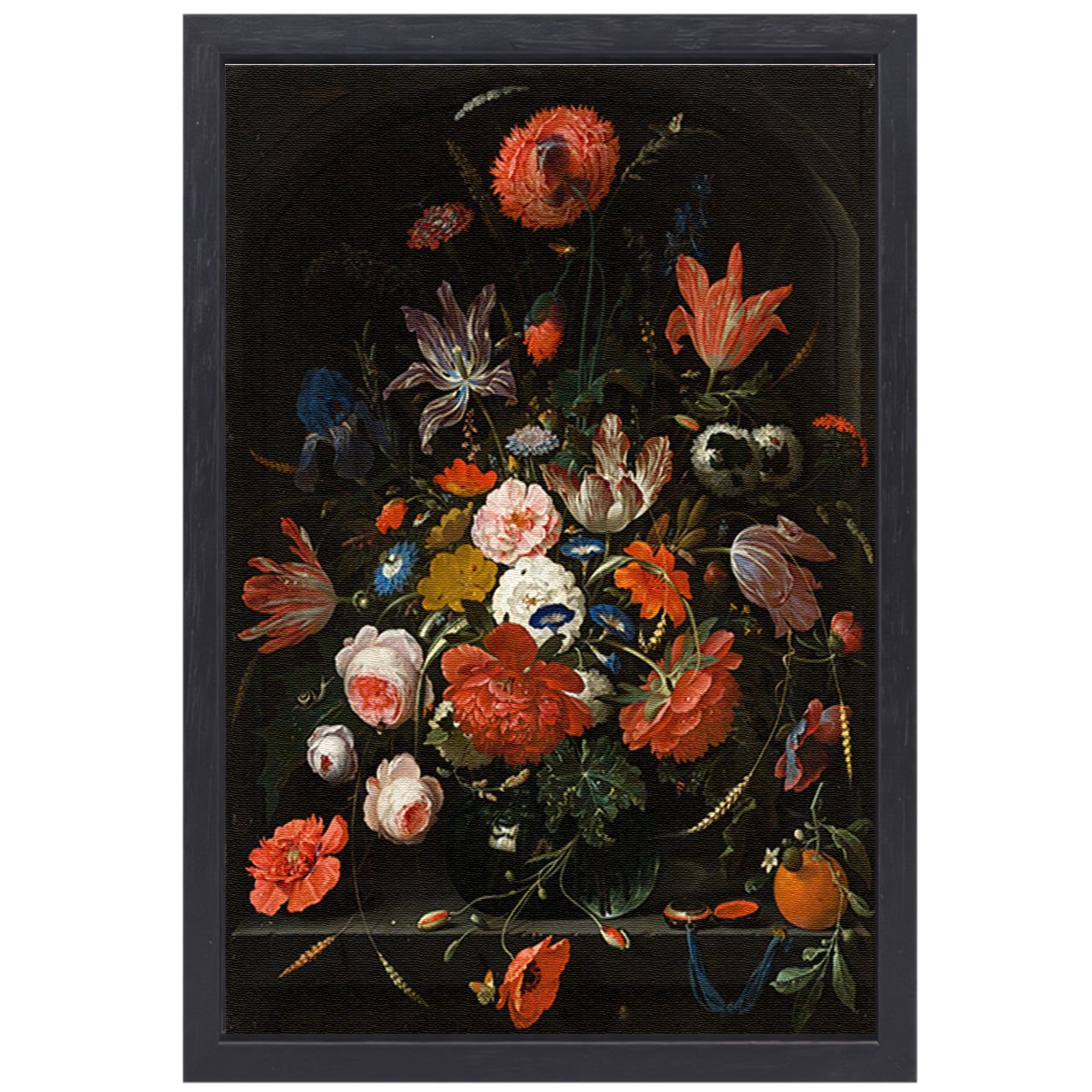 Bloemen in een glazen vaas - Abraham Mignon canvas met baklijst