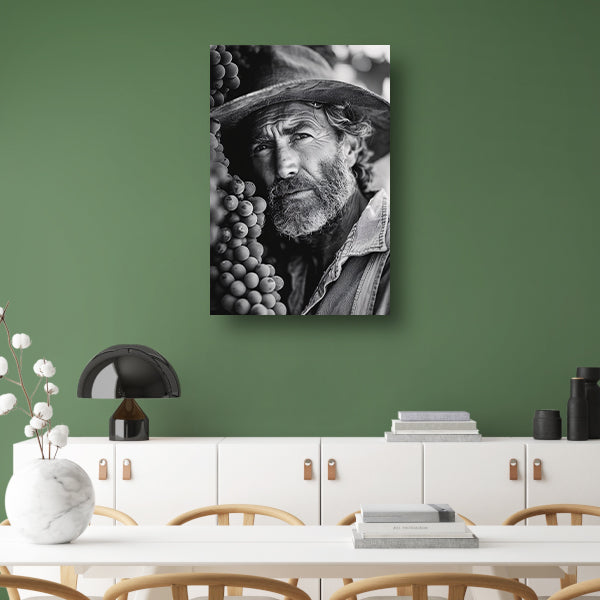 Portret van een wijngaardenier met druiven canvas